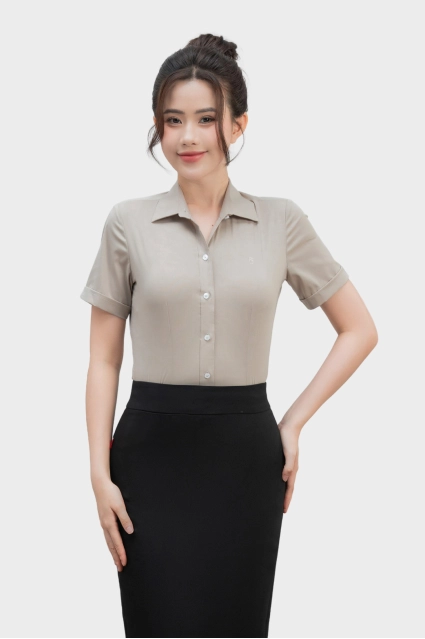 Áo sơ mi nữ Thái Hòa 25ASW-265 vải họa tiết ziczac dệt chìm cao cấp form slimfit có chiết ly eo cotton phối vicose