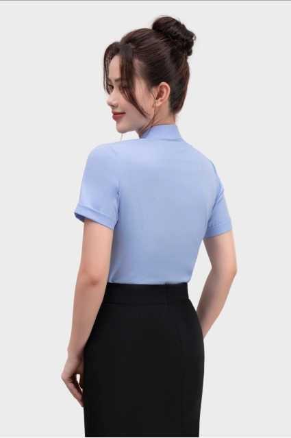 Áo sơ mi nữ ngắn tay Thái Hòa 25ASW-267 vải Bamboo Cotton cao cấp bản nẹp khuy có chiết eo cao cấp