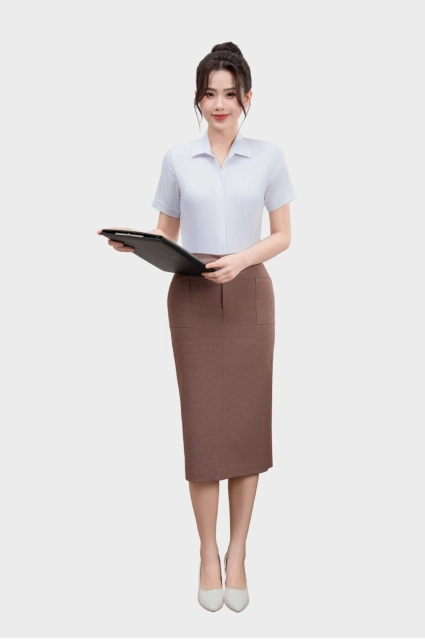 Chân váy nữ Thái Hòa 25CVW-271 dáng bút chì cạp cao 2 lớp form dài qua gối cạp 1 khuy