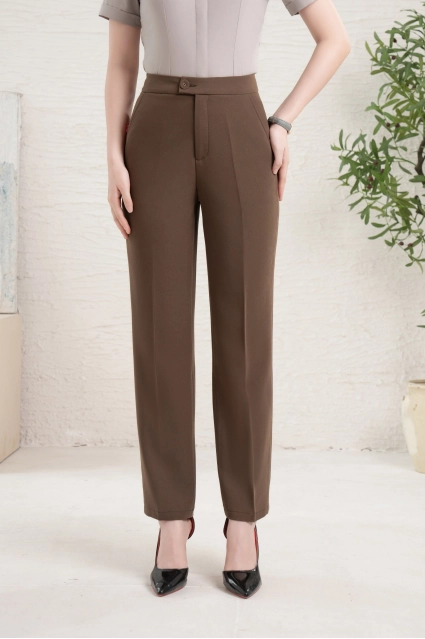 Quần tây nữ Thái Hòa 25QAW-278 ống đứng chất liệu Rayon Spandex cạp cao trên rốn 1 cúc lệch cao cấp