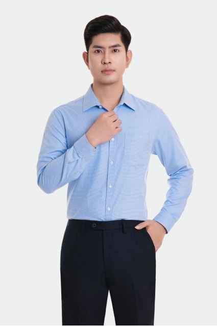 Áo sơ mi nam trung niên dài tay kẻ nhuyễn Thái Hòa 23ASM-994
