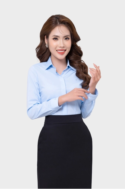 Áo Sơ Mi Nữ Công Sở Dài Tay Giấu Cúc Cotton Phối Poly Thái Hòa  23ASW-216