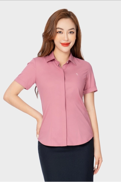 Áo sơ mi nữ ngắn tay công sở Thái Hòa sợi tre kẻ ô chìm nhiều màu ASW0301-R12