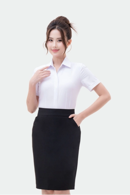 Áo sơ mi nữ công sở ngắn tay sợi tre Thái Hoà form ôm ASW0301-R10