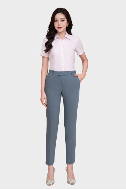 Áo sơ mi nữ công sở ngắn tay form ôm cotton Thái Hòa ASW0301-R01