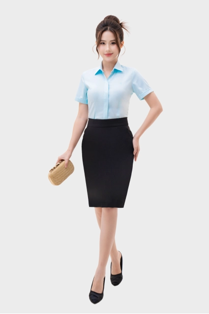 Áo sơ mi trắng nữ công sở ngắn tay cổ đức vải sợi tre cao cấp 23ASW-218