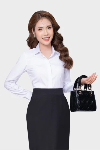 Áo sơ mi nữ sợi Ngải Cứu cao cấp Thái Hòa thiết kế công sở thanh lịch 23ASW-220
