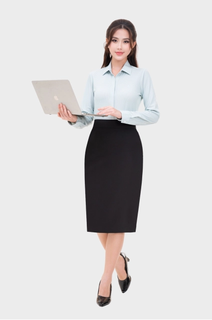 Áo sơ mi nữ dài tay sợi than tre cao cấp kẻ sọc nhỡ Thái Hòa 24ASW-251