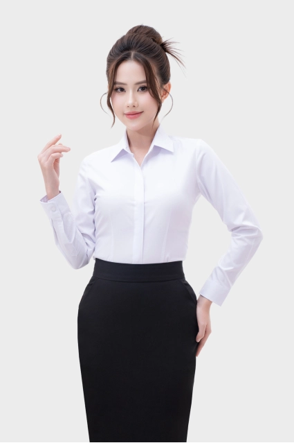 Áo sơ mi dài tay nữ chất liệu Cà phê phủ Nano cao cấp Thái Hòa 24ASW-253