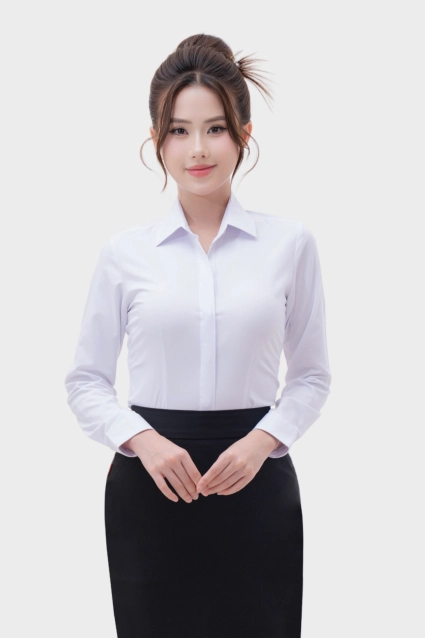 Áo sơ mi dài tay nữ chất liệu Cà phê phủ Nano cao cấp Thái Hòa 24ASW-253