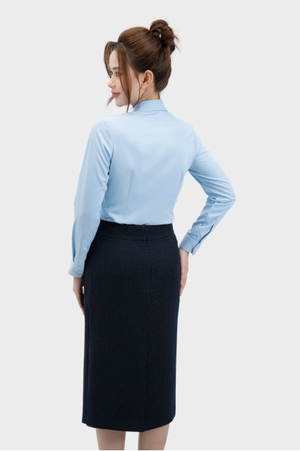 Chân váy nữ Thái Hòa 25CVW-262 dáng dài 2 lớp kẻ xanh than tôn dáng cao cấp