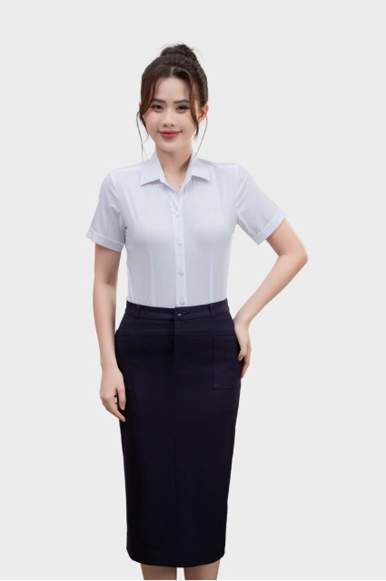 Chân váy nữ Thái Hòa 25CVW-271 dáng bút chì cạp cao 2 lớp form dài qua gối cạp 1 khuy