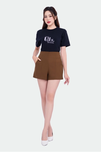 Quần đùi nữ nâu be vải tuyết mưa Thái Hòa 23QSW-110
