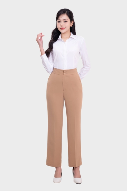 Quần Tây Nữ Dáng Đứng Ống Suông Chất Liệu Cà Phê Thái Hòa 23QAW-227
